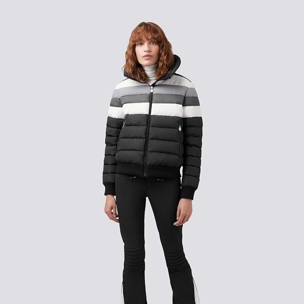 Perfect Moment Queenie Down Coat Jacket, Black Rainbow, Size M